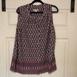 Liz Claiborne Blue and White Geometric Print Blouse